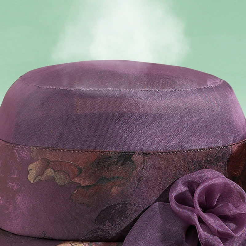 Women's Real Silk Lace Edge Floral Decor Sun Dress Hat