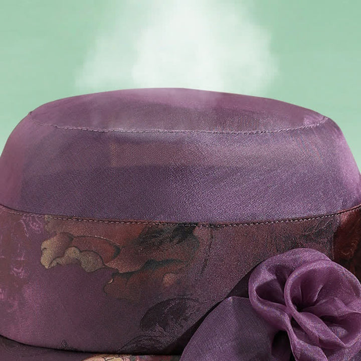 Women's Real Silk Lace Edge Floral Decor Sun Dress Hat