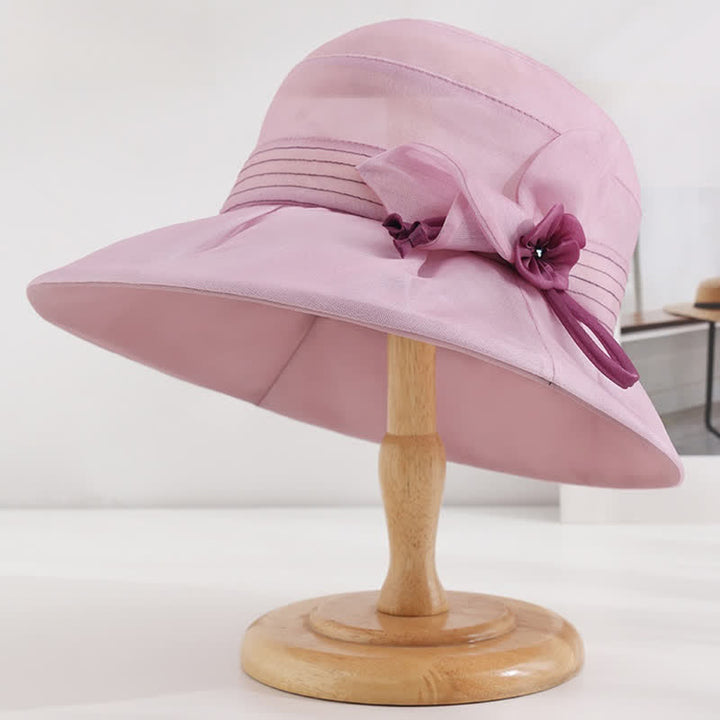 Women's Wide Decorative Flower Real Silk Summer Dress Hat