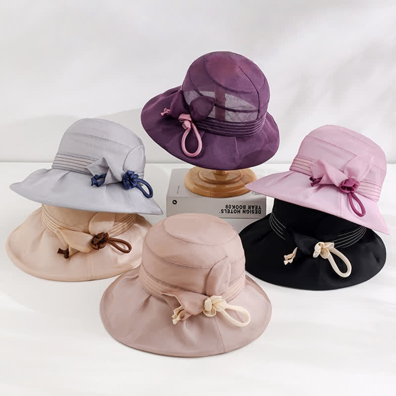 Women's Wide Decorative Flower Real Silk Summer Dress Hat