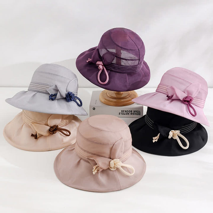 Women's Wide Decorative Flower Real Silk Summer Dress Hat