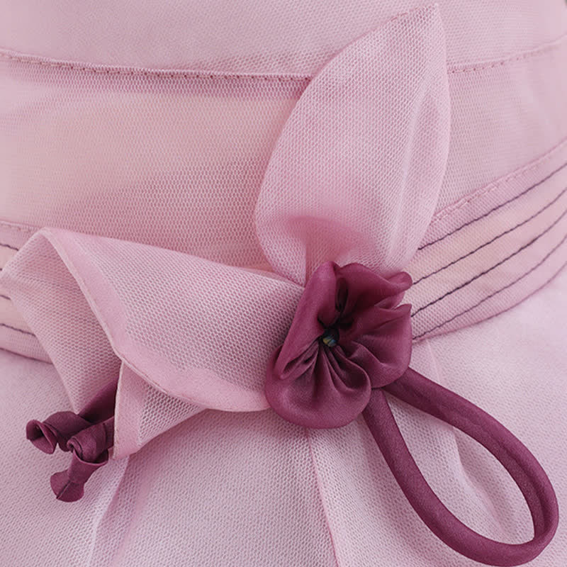 Women's Wide Decorative Flower Real Silk Summer Dress Hat