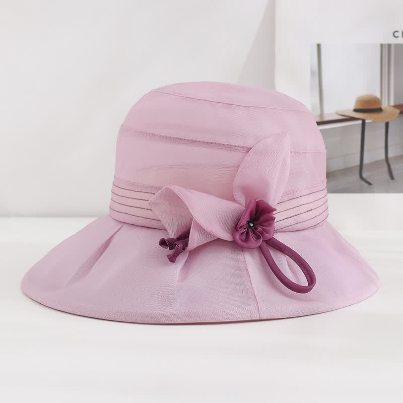 Women's Wide Decorative Flower Real Silk Summer Dress Hat