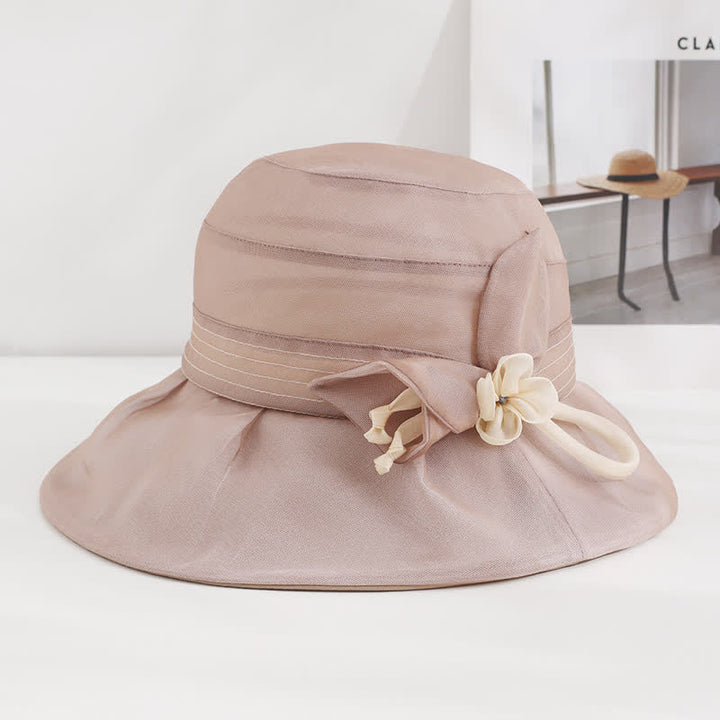 Women's Wide Decorative Flower Real Silk Summer Dress Hat