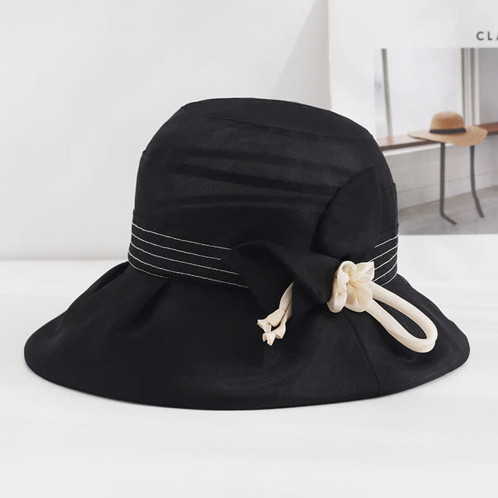 Women's Wide Decorative Flower Real Silk Summer Dress Hat - Black - Adjustable (20 7/8"-22 1/2") - image 9