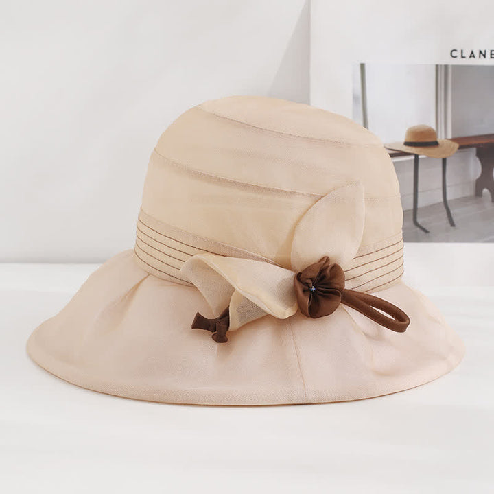 Women's Wide Decorative Flower Real Silk Summer Dress Hat