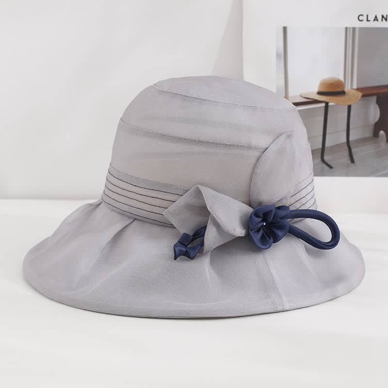 Women's Wide Decorative Flower Real Silk Summer Dress Hat - Gray - Adjustable (20 7/8"-22 1/2") - image 10