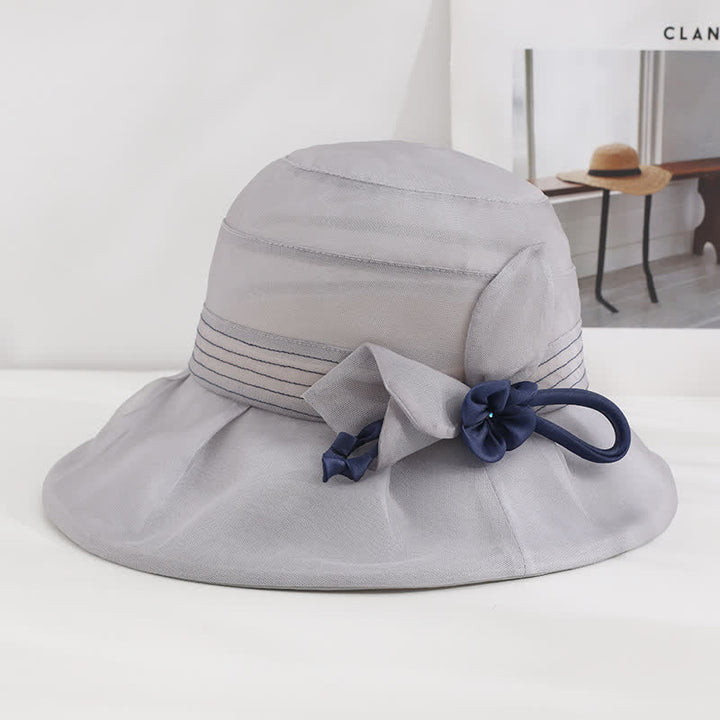 Women's Wide Decorative Flower Real Silk Summer Dress Hat - Gray - Adjustable (20 7/8"-22 1/2") - image 10