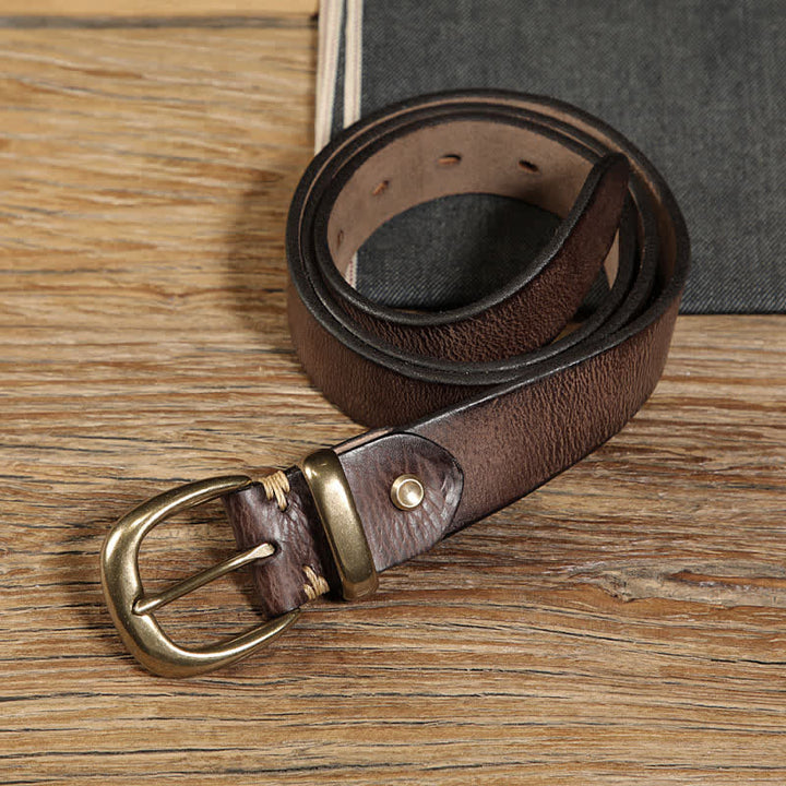 Single Prong Half Round Buckle Work Leather Belt