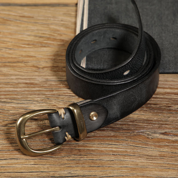 Single Prong Half Round Buckle Work Leather Belt - Black - 40 - image 5