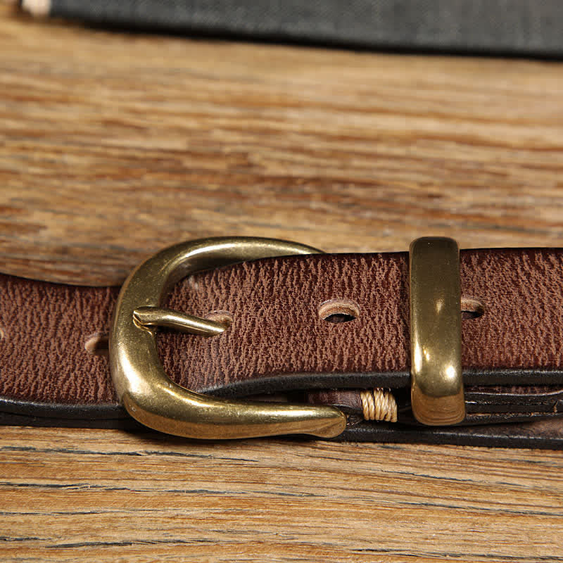 Single Prong Half Round Buckle Work Leather Belt - image 1