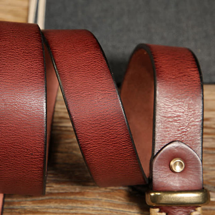 Single Prong Half Round Buckle Work Leather Belt - image 3