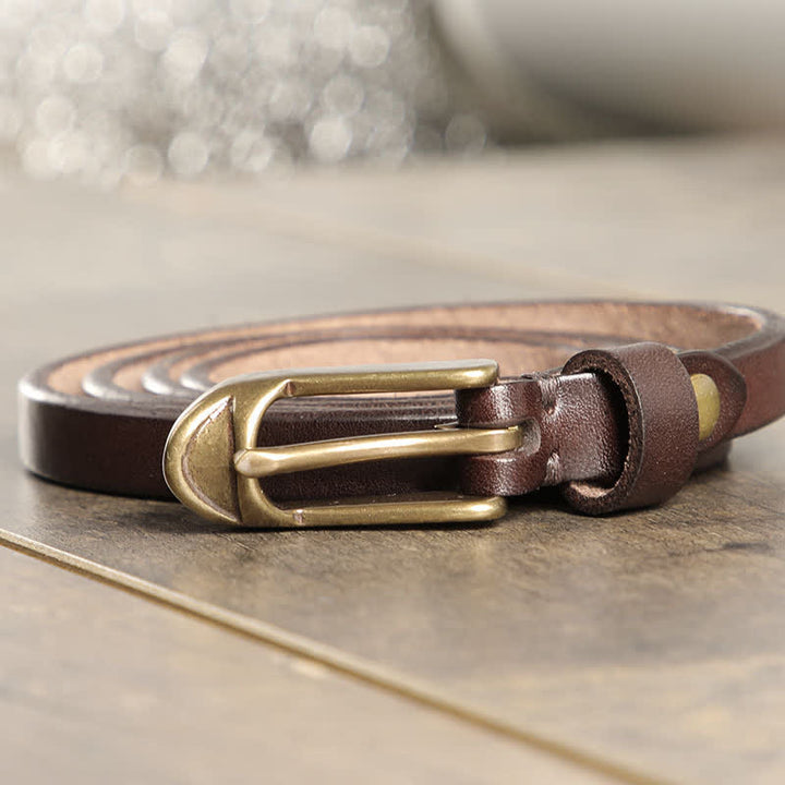 Women's Thin Strap Skinny Cowhide Leather Belt - Coffee - 40 - image 0