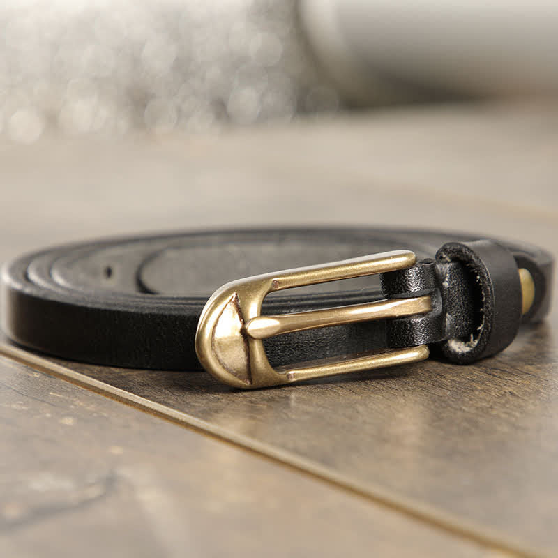 Women's Thin Strap Skinny Cowhide Leather Belt - Black - 40 - image 6