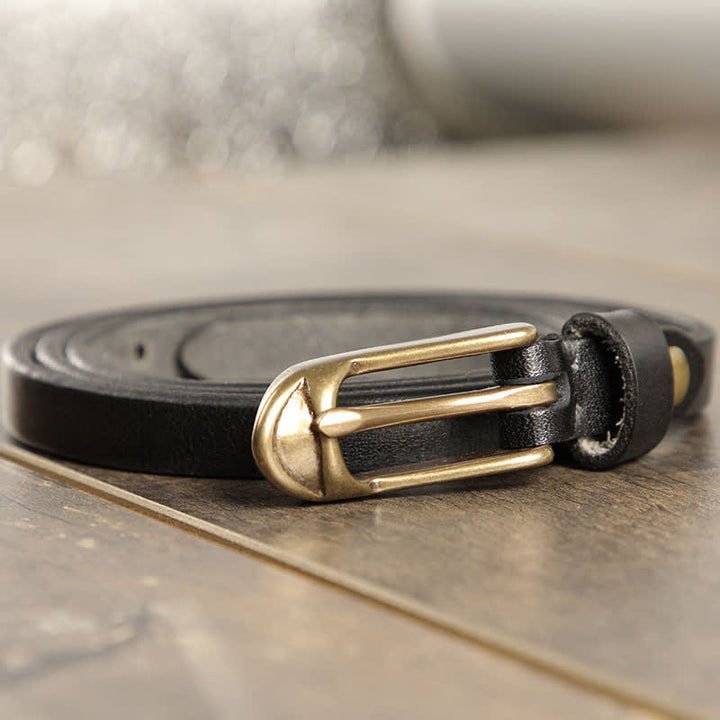 Women's Thin Strap Skinny Cowhide Leather Belt - Black - 40 - image 6