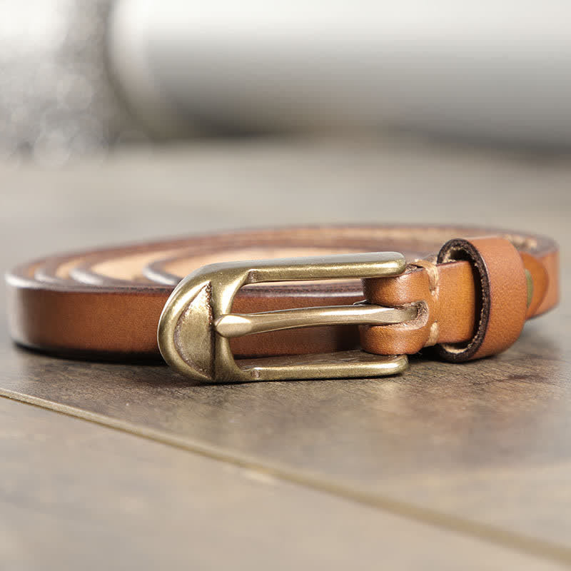 Women's Thin Strap Skinny Cowhide Leather Belt - Orange - 40 - image 9