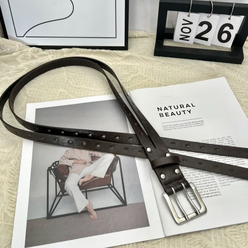 Novel Double Prong Dual Strap Brown Leather Belt - image 1
