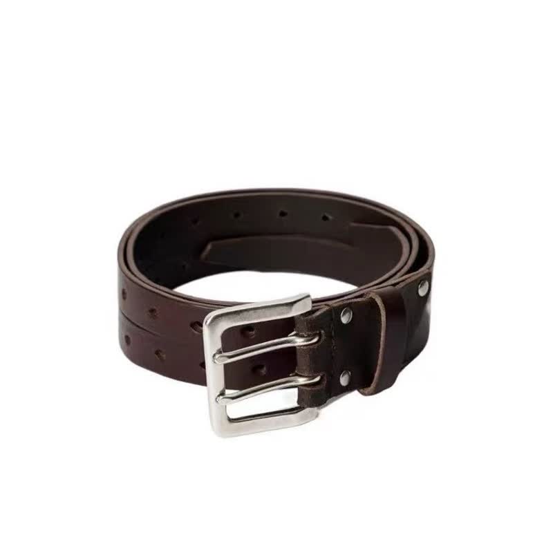 Novel Double Prong Dual Strap Brown Leather Belt - image 5