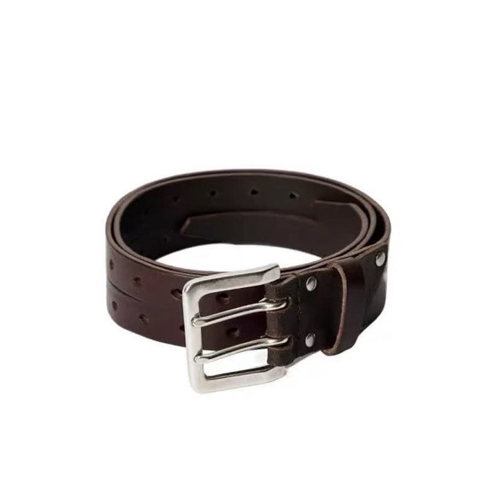 Novel Double Prong Dual Strap Brown Leather Belt - image 5