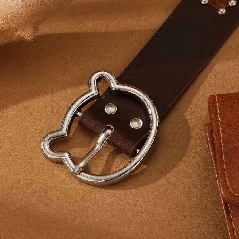 Women's Cute Bear Buckle Patchwork Bohemia Rivets Leather Belt - image 5