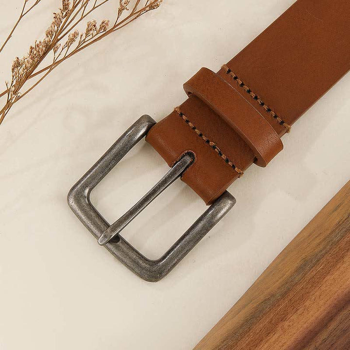 Women's Western Style Antique Silver Rivet Accents Leather Belt - image 4