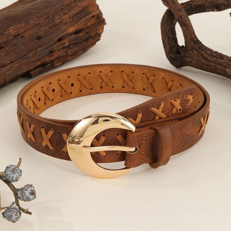 Women's Boho Handmade Rope Threading Leather Belt - Brown - 40 - image 0