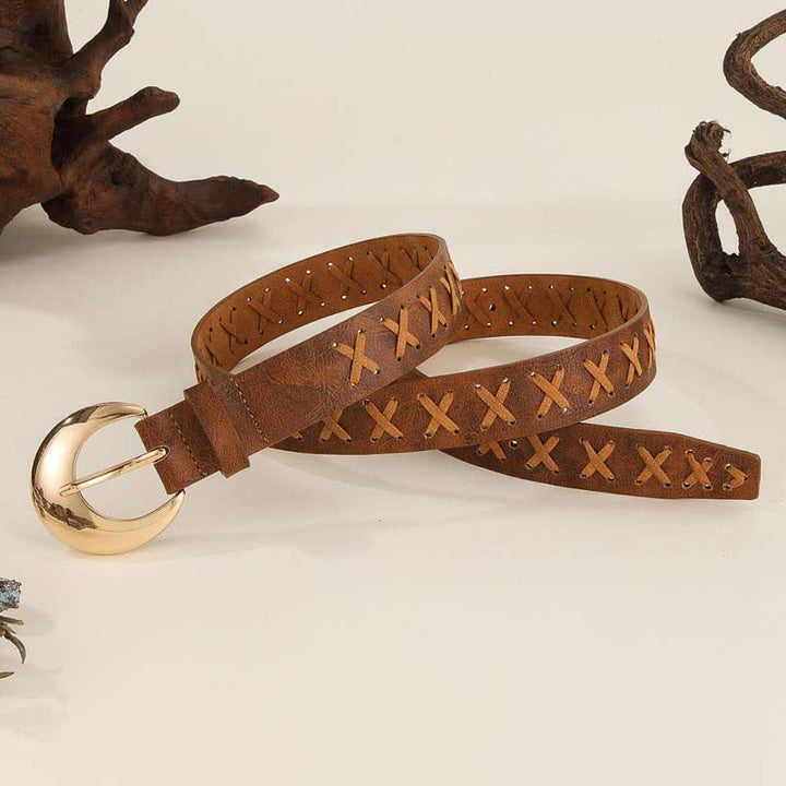 Women's Boho Handmade Rope Threading Leather Belt - image 2