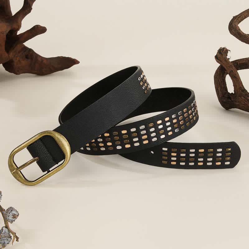 Women's Black Heavy Metal Rivet Leather Belt - image 2