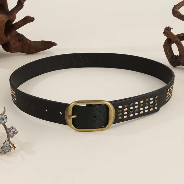 Women's Black Heavy Metal Rivet Leather Belt - image 3
