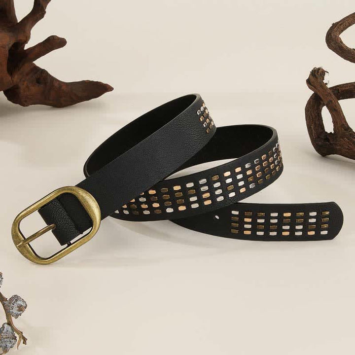 Women's Black Heavy Metal Rivet Leather Belt - image 2