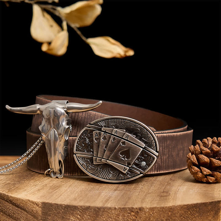 Western Gadget DIY Hidden Knife Buckle Longhorn Bull Pendant Bundle Set  - Poker - Brown Distressed Belt - 40 - image 54