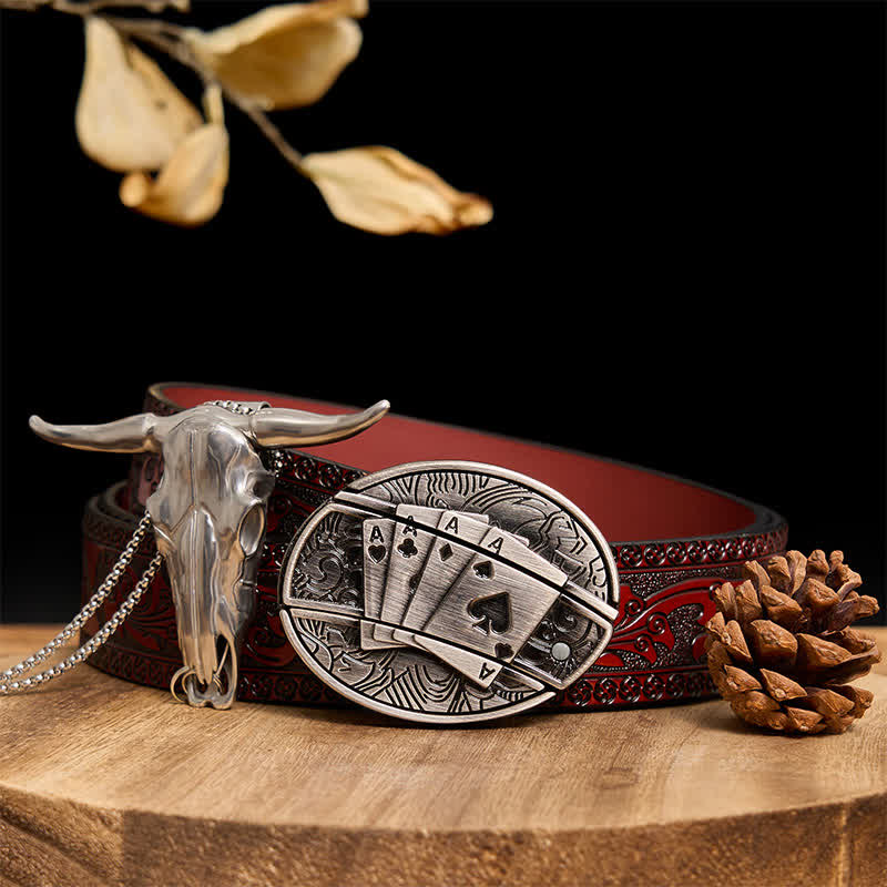 Western Gadget DIY Hidden Knife Buckle Longhorn Bull Pendant Bundle Set  - Poker - Brown Carved Belt - 40 - image 55