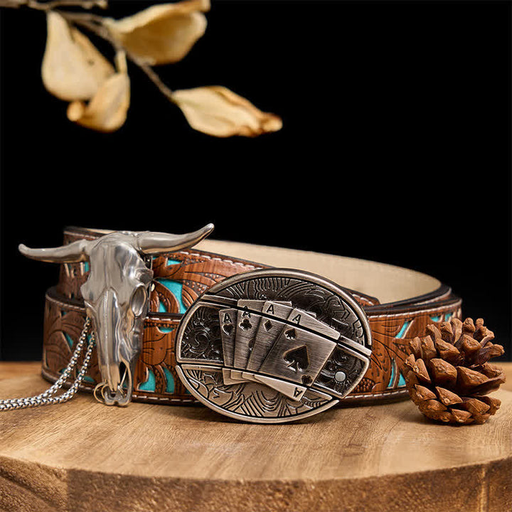 Western Gadget DIY Hidden Knife Buckle Longhorn Bull Pendant Bundle Set  - Poker - Turquoise Carved Belt - 40 - image 52