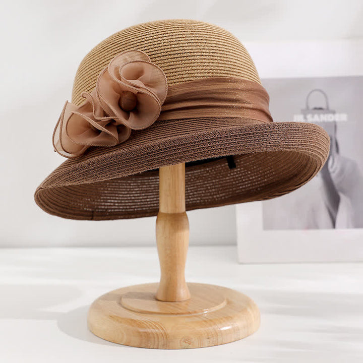 Women's Gorgeous Wrinkled Flower Ribbon Straw Hat