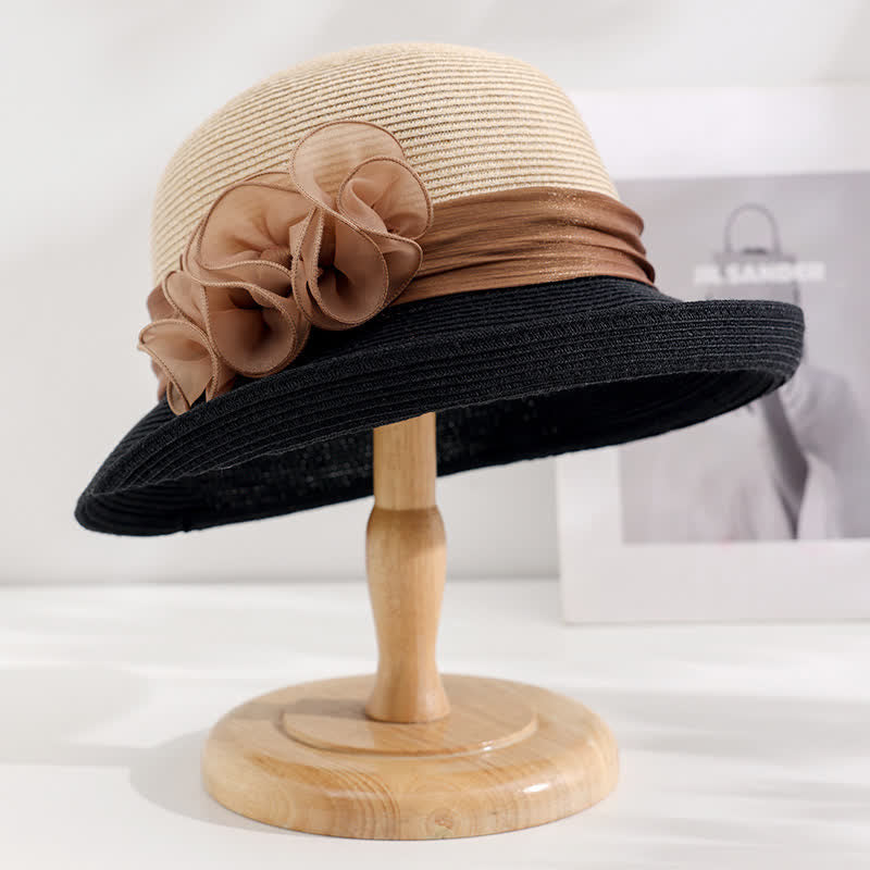 Women's Gorgeous Wrinkled Flower Ribbon Straw Hat