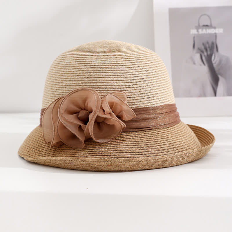 Women's Gorgeous Wrinkled Flower Ribbon Straw Hat