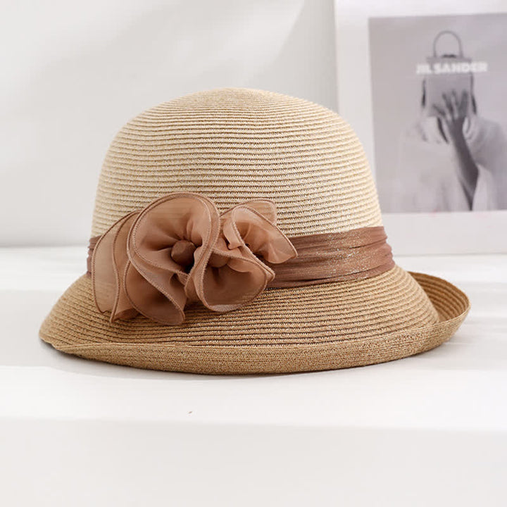 Women's Gorgeous Wrinkled Flower Ribbon Straw Hat