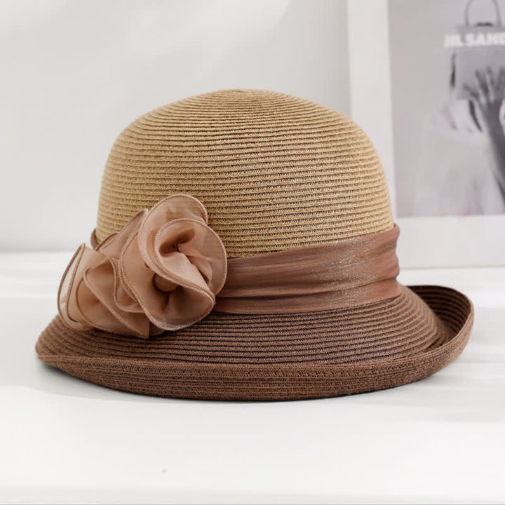 Women's Gorgeous Wrinkled Flower Ribbon Straw Hat