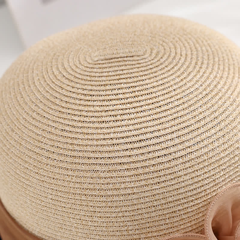 Women's Gorgeous Wrinkled Flower Ribbon Straw Hat