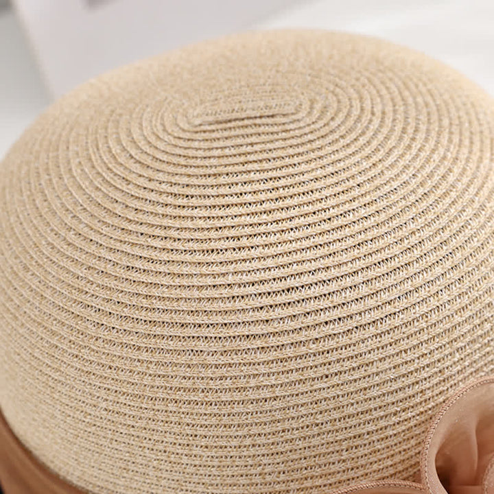 Women's Gorgeous Wrinkled Flower Ribbon Straw Hat