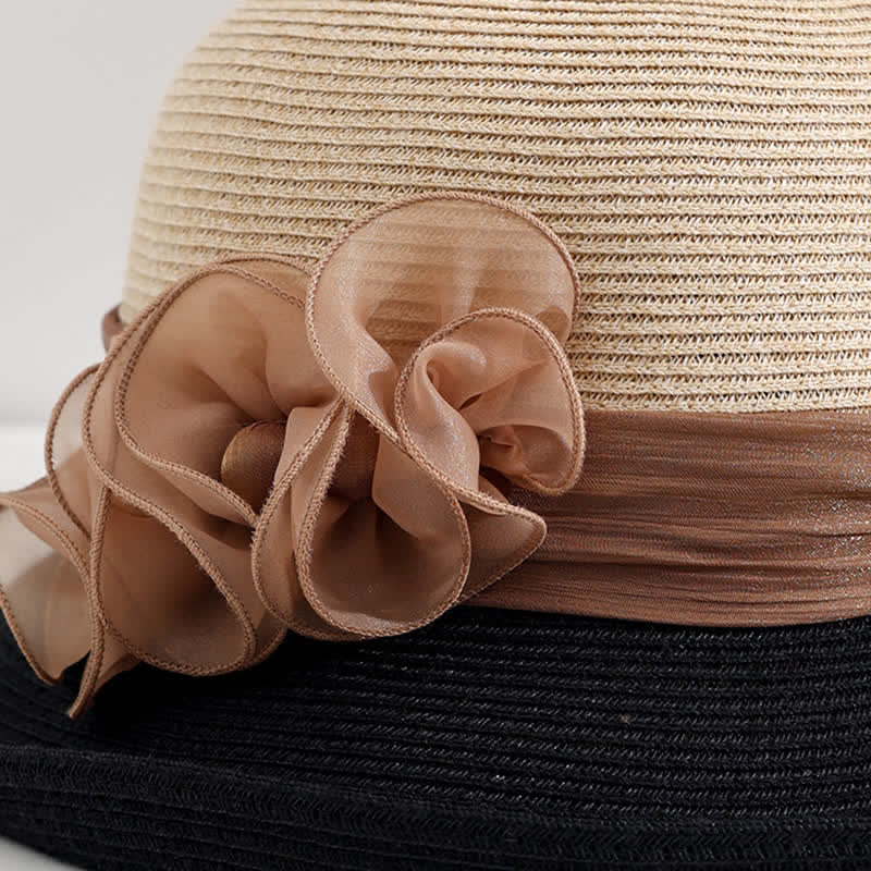 Women's Gorgeous Wrinkled Flower Ribbon Straw Hat