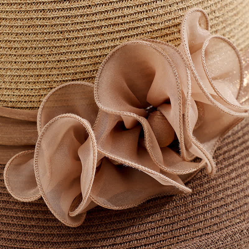 Women's Gorgeous Wrinkled Flower Ribbon Straw Hat