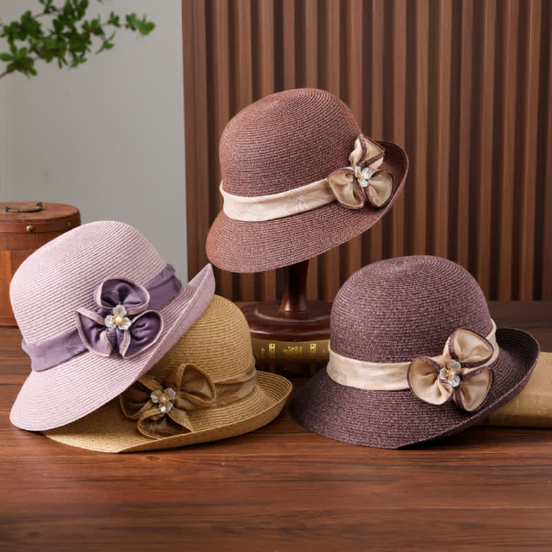Women's Daisy Decor Flower Ribbon Sunshade Straw Hat