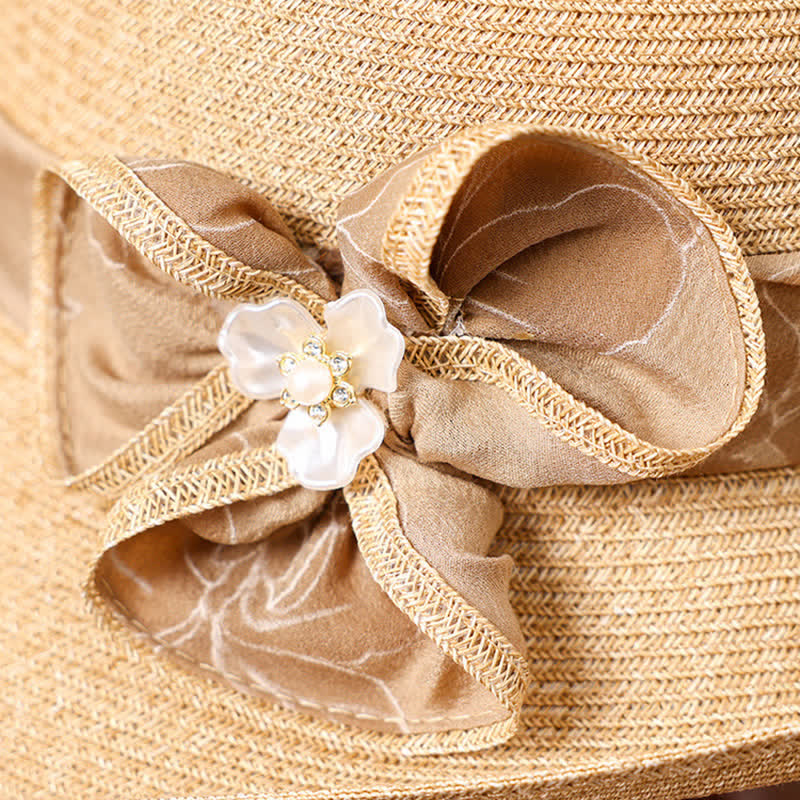 Women's Daisy Decor Flower Ribbon Sunshade Straw Hat - image 3