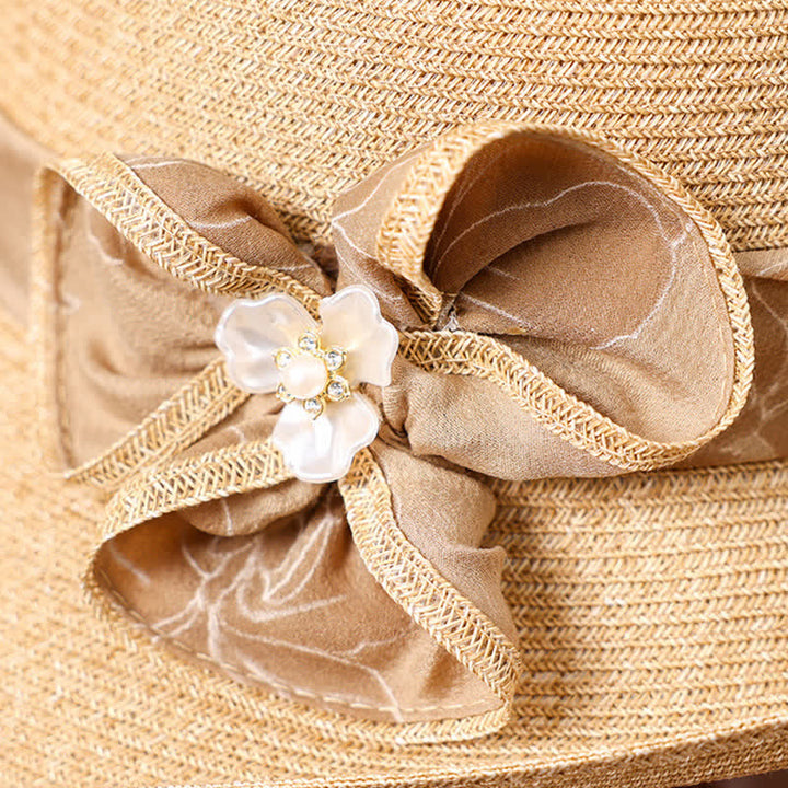 Women's Daisy Decor Flower Ribbon Sunshade Straw Hat - image 3