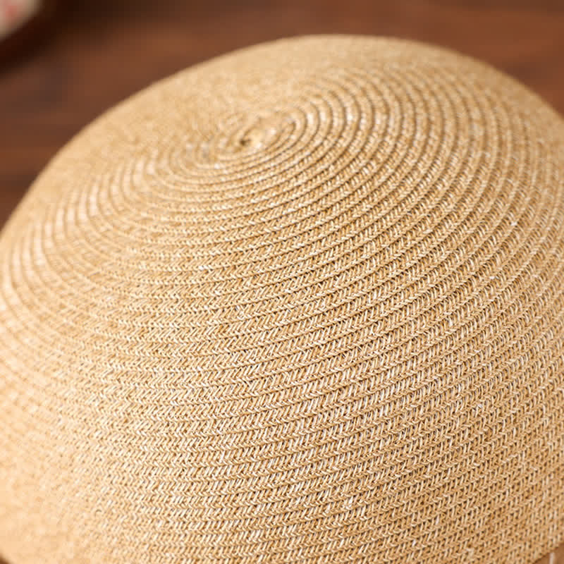 Women's Daisy Decor Flower Ribbon Sunshade Straw Hat - image 4