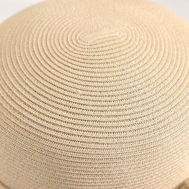 Women's Double Flowers Net Gauze Roll Brim Summer Straw Hat