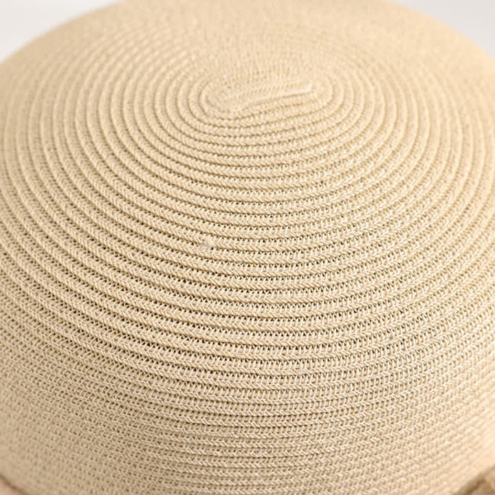 Women's Double Flowers Net Gauze Roll Brim Summer Straw Hat
