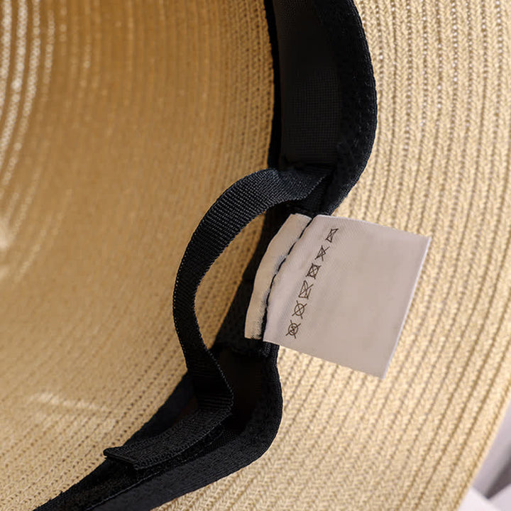 Women's Double Flowers Net Gauze Roll Brim Summer Straw Hat