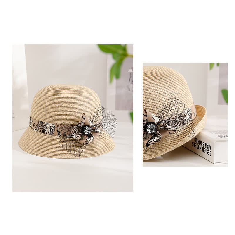 Women's Elegant Roman Style Floral Decor Summer Straw Hat